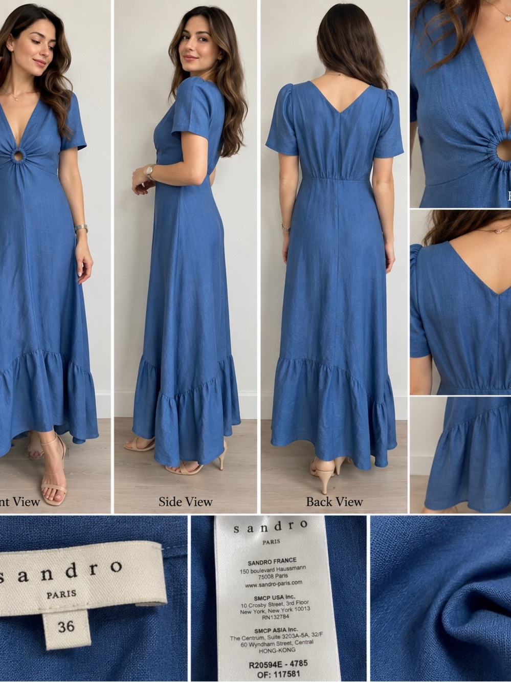 Sandro Paris Blue Ring-Front Maxi Dress